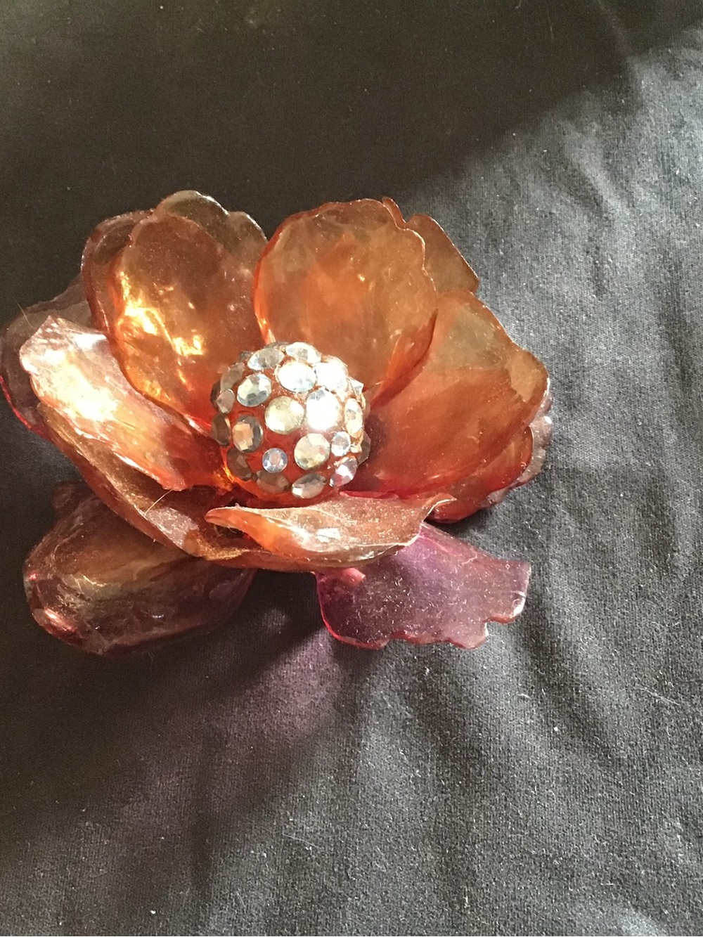Purple Tone Crystal Center Flower Brooch Vintage